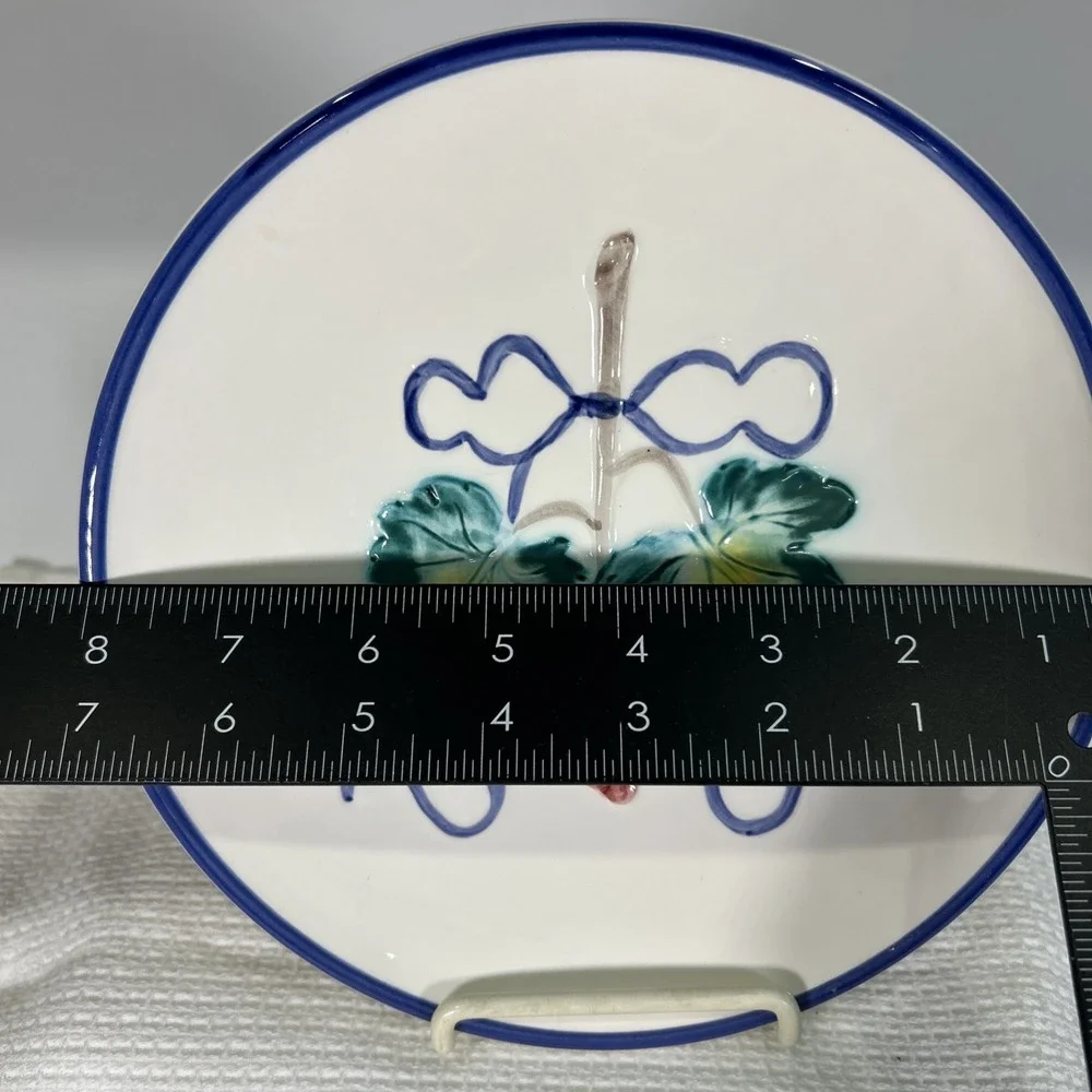 Vtg The Haldon Group Plate 3D Grapes Leaves Bow Blue White 1991
